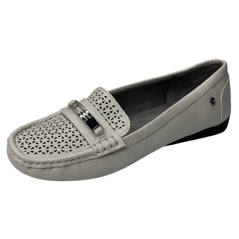 New Life Stride Viva 2 Dove White Memory Foam Leather Loafer Silver Bar Size 8W